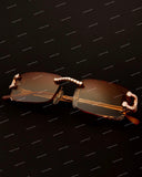 Fully Iced Rose Gold C-Frame Moissanite Diamond Sunglasses Warm Gradient Lenses