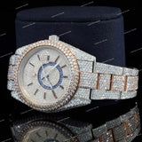 Luxury Iced Watch with Blue Accent Ring Moissanite Diamond Bezel and Fully Iced Timepiece