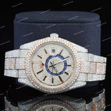 Luxury Iced Watch with Blue Accent Ring Moissanite Diamond Bezel and Fully Iced Timepiece