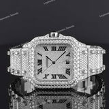 Iced Square Roman Numeral Watch with Moissanite Diamond Bezel Fully Iced Premium Timepiece