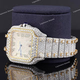 Iced Square Roman Numeral Watch with Moissanite Diamond Bezel Fully Iced Premium Timepiece