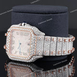 Iced Square Roman Numeral Watch with Moissanite Diamond Bezel Fully Iced Premium Timepiece