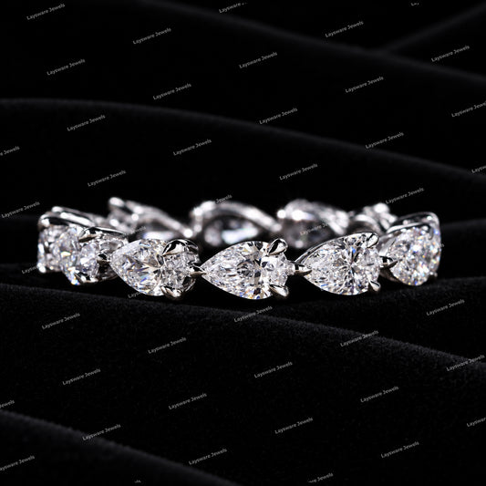 Luxurious Pear Shaped Moissanite Diamond 925 Sliver Eternity Band Diamond Wedding Band