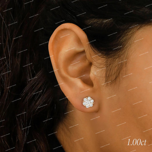 Iced Out Silver Moissanite Cluster Stud Earring For Women