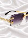 Fully Handset Prong-Set Moissanite Diamond Gold Rimless Shades – Dark Purple Tint