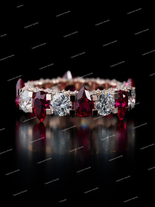 Luxury Women's Rose Gold Plated Moissanite Eternity Band Ring