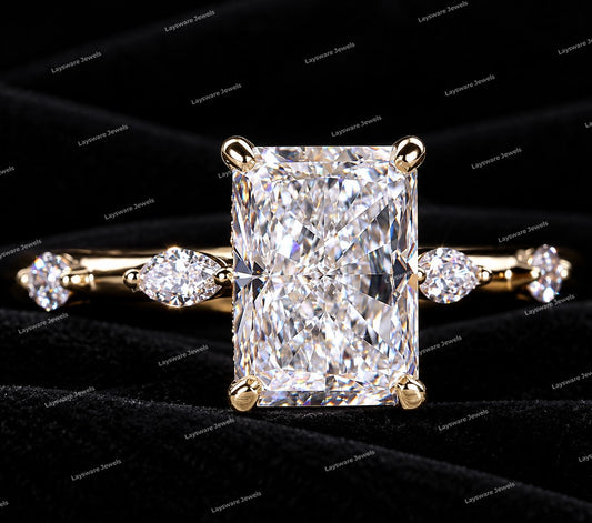 Personalized Luxury VVS Moissanite Diamond Radiant Cut Hidden Halo Engagement Ring