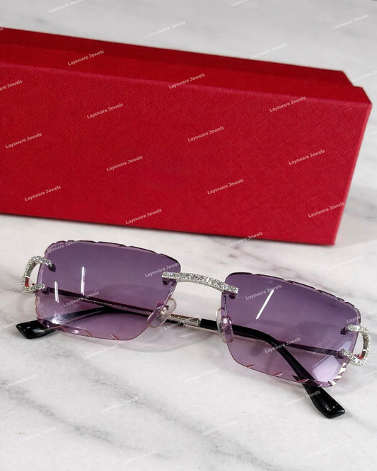 Silver Finish Handset Moissanite Diamond Rimless Eyewear – Cut-Edge Violet Gradient