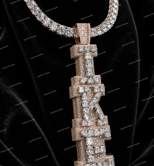 Luxurious Style VVS Moissanite Diamond S925 Sliver Iced Out 3D Pendant Name Letter Pendant