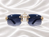 Luxury Iced Out Moissanite Diamond Cross Rimless Hip Hop Sunglasses For Unisex