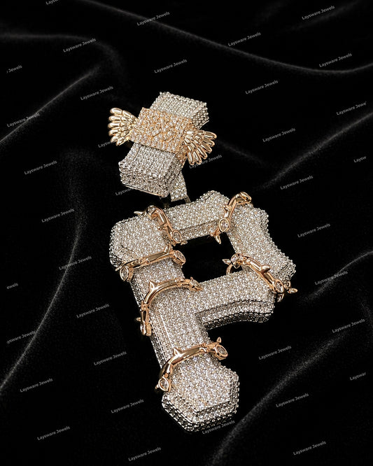 Export Quality Luxury Moissanite Diamond Iced Out P Letter Pendant Silver Plated Hip Hop Charm Jewelry
