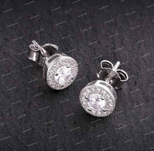 925 Sterling Silver Moissanite Diamond Halo Stud Luxury Jewelry Earring
