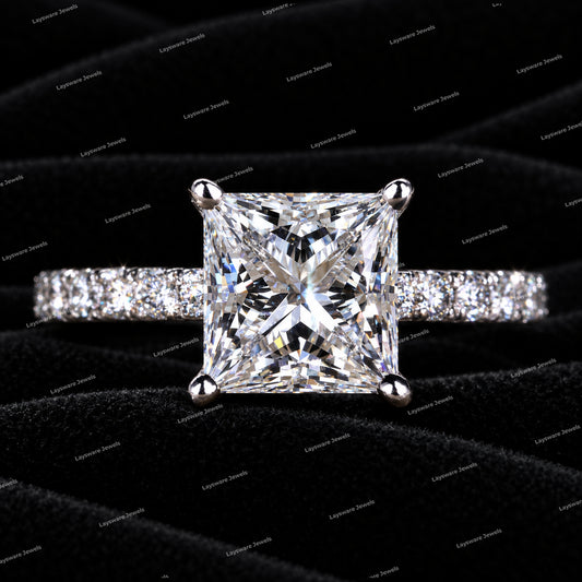 Premium Princess Cut VVS Moissanite Diamond Pave Engagement Ring