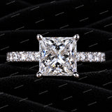 Premium Princess Cut VVS Moissanite Diamond Pave Engagement Ring