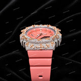 Luxury Moissanite Diamond Timepiece With Blush Pink Rubber Strap Eye Catching Iced Design For Men