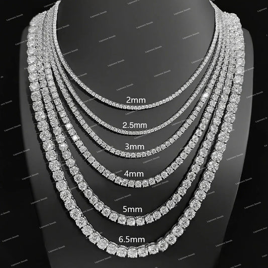 Luxury 925 Sterling Silver Moissanite Diamond Tennis Chain VVS Clarity Round Cut Iced Out Hip Hop Necklace