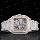 Skeleton Automatic Watch with Rose Gold Tone with VVS Moissanite Diamond Bezel Timepiece
