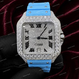 Premium Personalized VVS Moissanite Diamond Watch With Sky Blue Rubber Strap Hip Hop Design