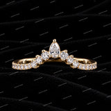 V Shaped Chevron Band  Round & Pear Cut Moissanite Diamond Wedding Band
