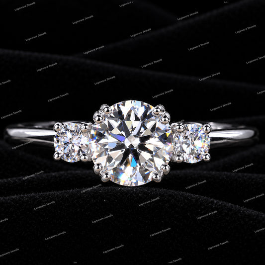 Round Cut Moissanite Diamond Three Stone Engagement Ring for Women & Men