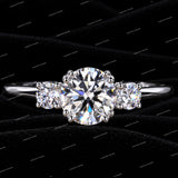 Round Cut Moissanite Diamond Three Stone Engagement Ring for Women & Men