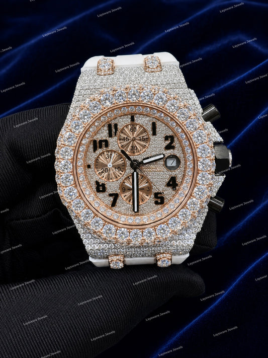Snow White Iced Moissanite Watch With Rubber Strap Custom Premium Luxury Hip Hop Fashion