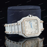 Luxury Iced Square Dial Watch with Rose Gold Tone Moissanite Diamond Bezel Buss Down Watch