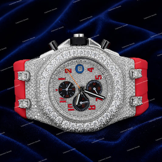 Mens Premium Moissanite Diamond Watch With Rubber Strap Statement Luxury Timepiece With Iced Finish