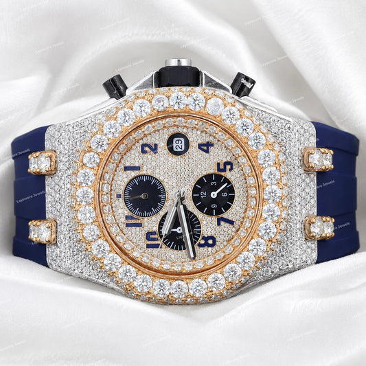 Premium Moissanite Diamond Style Watch With Rubber Strap Bold Luxury Accessory For Men