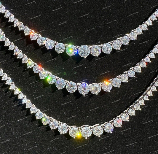 925 Sterling Silver Men's Cuban Link Tennis Chain Necklace Iced Out VVS Moissanite Diamond Necklace