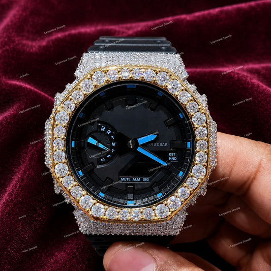 Iced Out G-Shock VVS Moissanite Diamond Bezel Black Rubber Straps Watch