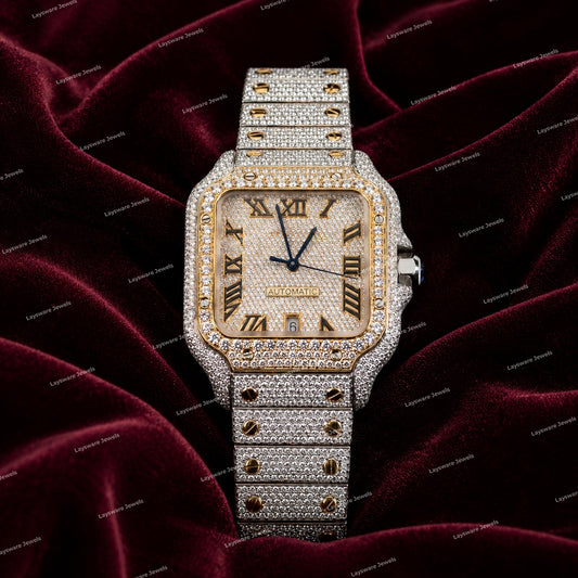 Luxury Full Iced Yellow Gold Tone Moissanite Diamond Watch Personalized Hip Hop Design