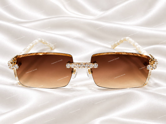 Luxury Pear Cut Moissanite Diamond Iced Out Grediant Sunglasses Party Wear
