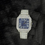 Iced Out Moissanite Diamond Watch Blue Face Roman Dial Full Iced Statement Timepiece For Men