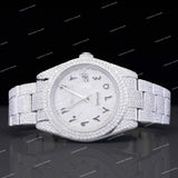 Full White Iced Out VVS Moissanite Diamond Watch With Black Arabic Numerals for Unisex