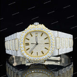 Luxury Iced Two-Tone Watch with Gold Accents Moissanite Diamond Bezel Premium Timepiece