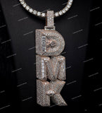 Luxury Rose Gold Plated VVS Moissanite Baguette Cut Diamond Letter DMK Pendant