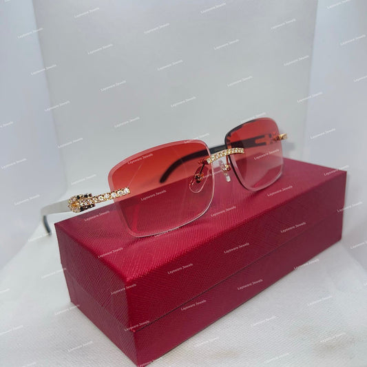 Premium VVS Moissanite Diamond Iced Out Rimless Sunglasses Sunset Red Gradient Sunglasses