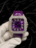 Custom Full Iced Moissanite Diamond Watch With Purple Leather Strap Snow White Luxury Look