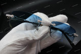 Handcrafted Moissanite Diamond Rimless Eyewear Blue Gradient Tinted Sunglasses