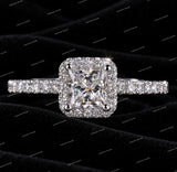 Princess Cut 925 Sliver VVS Moissanite Diamond Halo Engagement Ring