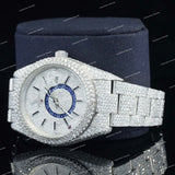 Luxury Iced Watch with Blue Accent Ring Moissanite Diamond Bezel and Fully Iced Timepiece