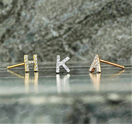 S925 Sliver Moissanite Diamond  Alphabet Stud Earrings 925 Sterling Silver Unisex Fine Jewelry