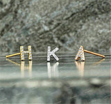 S925 Sliver Moissanite Diamond  Alphabet Stud Earrings 925 Sterling Silver Unisex Fine Jewelry