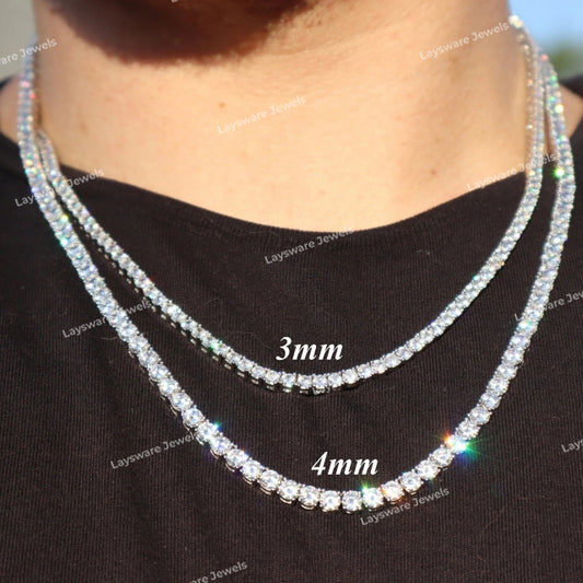 Premium Iced Out VVS Moissanite Dimaond 925 Sterling Silver Tennis Chain For Unisex