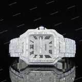 Trendy Roman Number Hip Hop Iced Out Moissanite Baguette Cut Diamond Full White Watch