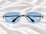 VVS Moissanite Square-Buckle Rimless Sunglasses – Ice Blue Diamond-Cut Lenses