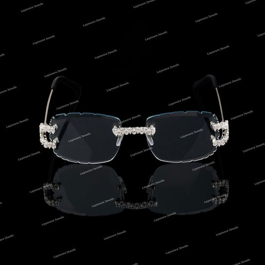 VVS Moissanite Pear-Cut Cluster Rimless Sunglasses – Ice Blue Gradient Lenses