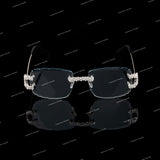 VVS Moissanite Pear-Cut Cluster Rimless Sunglasses – Ice Blue Gradient Lenses
