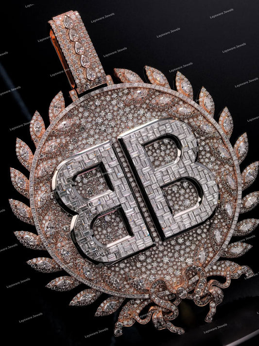 Custom Iced Out 925 Sterling Silver VVS Moissanite Diamond Big Round 3D Baguette Hip Hop Pendant